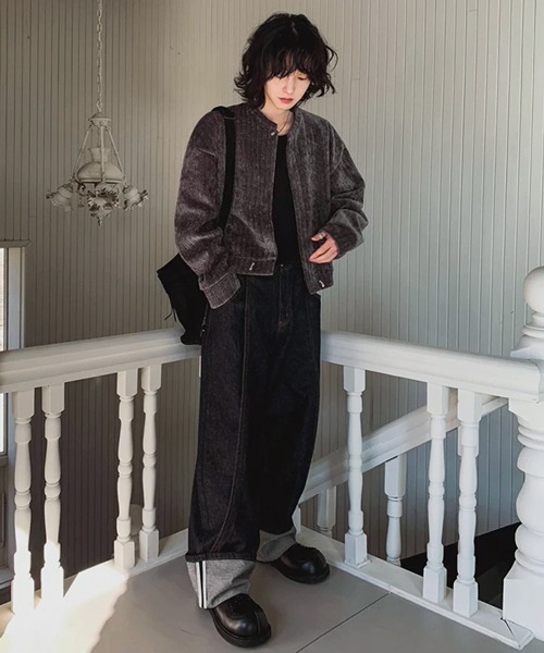 NOWLE（ノウル）の「【NOWLE】コーデュロイ ノーカラー ブルゾン / スナップボタン 裾ドローコード ジャケット（ノーカラージャケット・メンズ・ブラック/グレー・X-LARGE/LARGE/MEDIUM）」の10枚目の写真