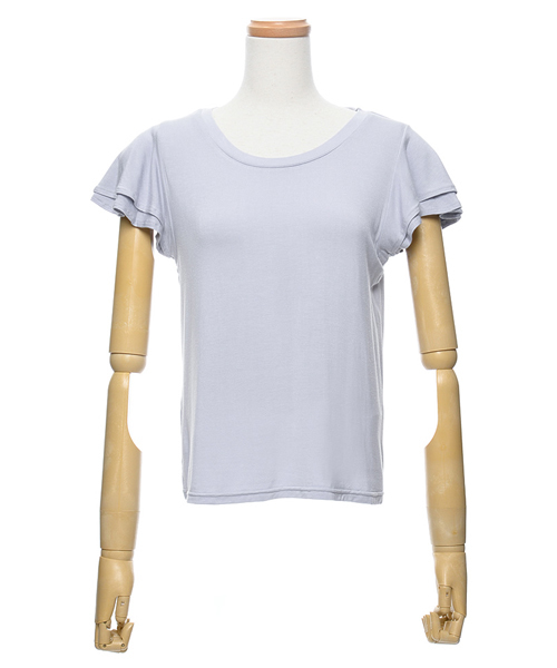 Re:EDIT（リエディ）の「とろみ生地袖フリルカットソートップス/とろみシャツ[Re:EDIT/リエディ][春夏新作][リエディオリジナル]（Tシャツ/カットソー・レディース・サンドベージュ/ホワイト/キャメル/ピンク/レッド/カーキオリーブ/ブラック/杢グレー/ブルー・MEDIUM）」の10枚目の写真