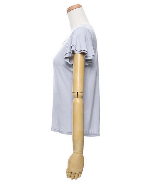 Re:EDIT（リエディ）の「とろみ生地袖フリルカットソートップス/とろみシャツ[Re:EDIT/リエディ][春夏新作][リエディオリジナル]（Tシャツ/カットソー・レディース・サンドベージュ/ホワイト/キャメル/ピンク/レッド/カーキオリーブ/ブラック/杢グレー/ブルー・MEDIUM）」の11枚目の写真