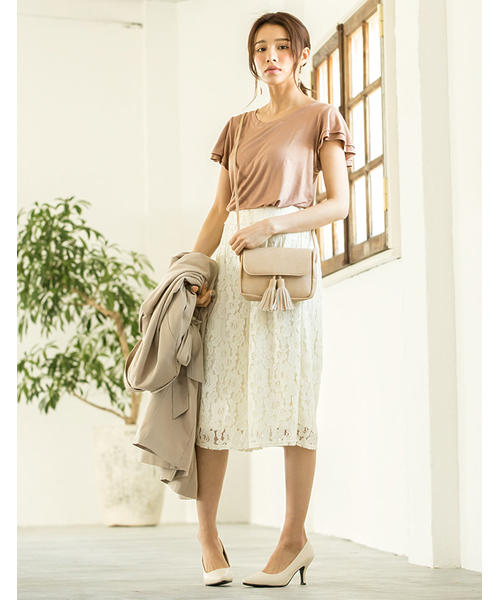 Re:EDIT（リエディ）の「とろみ生地袖フリルカットソートップス/とろみシャツ[Re:EDIT/リエディ][春夏新作][リエディオリジナル]（Tシャツ/カットソー・レディース・サンドベージュ/ホワイト/キャメル/ピンク/レッド/カーキオリーブ/ブラック/杢グレー/ブルー・MEDIUM）」の17枚目の写真