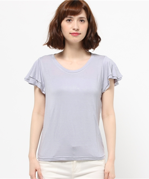 Re:EDIT（リエディ）の「とろみ生地袖フリルカットソートップス/とろみシャツ[Re:EDIT/リエディ][春夏新作][リエディオリジナル]（Tシャツ/カットソー・レディース・サンドベージュ/ホワイト/キャメル/ピンク/レッド/カーキオリーブ/ブラック/杢グレー/ブルー・MEDIUM）」の19枚目の写真