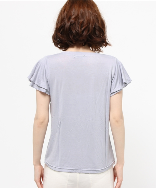 Re:EDIT（リエディ）の「とろみ生地袖フリルカットソートップス/とろみシャツ[Re:EDIT/リエディ][春夏新作][リエディオリジナル]（Tシャツ/カットソー・レディース・サンドベージュ/ホワイト/キャメル/ピンク/レッド/カーキオリーブ/ブラック/杢グレー/ブルー・MEDIUM）」の21枚目の写真