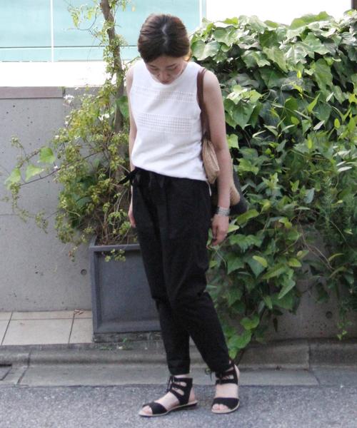 coen（コーエン）の「ブロードウエストリボンテーパードパンツ（その他パンツ・レディース・ブラック/ネイビー・LARGE/MEDIUM）」の3枚目の写真