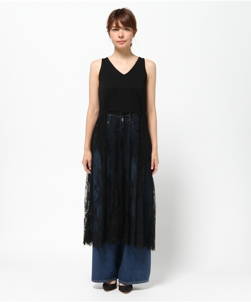 MOUSSY（マウジー）の「LACE COMBI LONG DRESS J（ワンピース・レディース・ブラック/オフホワイト・FREE）」の6枚目の写真