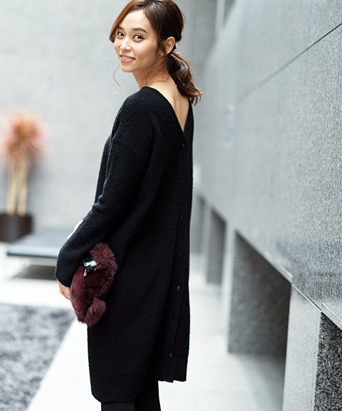 STUDIOUS(ステュディオス)の「2wayニットワンピース(カーディガン/ボレロ・レディース・オフホワイト/ブラック/バーガンディー・FREE)」の5枚目の写真