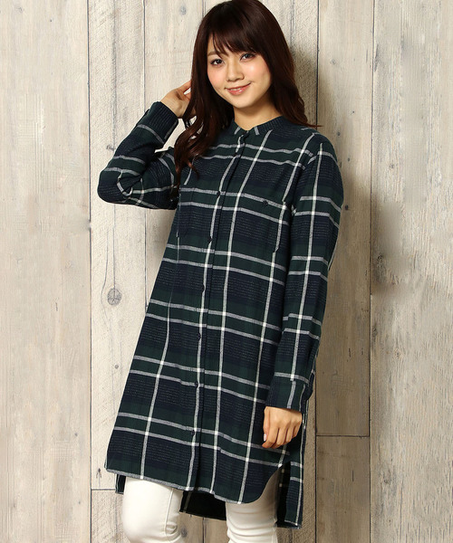 LBC(エルビーシー)の「モールチェックワンピース(シャツワンピース・レディース・ダークグリーン/ホワイト・MEDIUM/LARGE)」の2枚目の写真