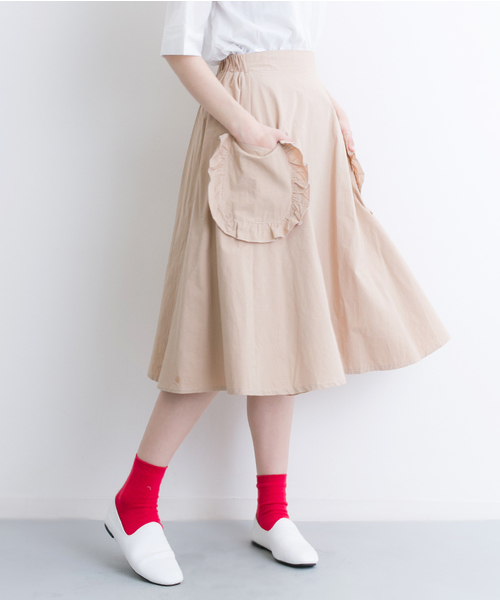 MERLOT（メルロー）の「フリルポケットフレアスカート2256（スカート・レディース・ブラック/ベージュ/ピンク/ブルー/モカ/マスタード/カーキ・FREE）」の4枚目の写真