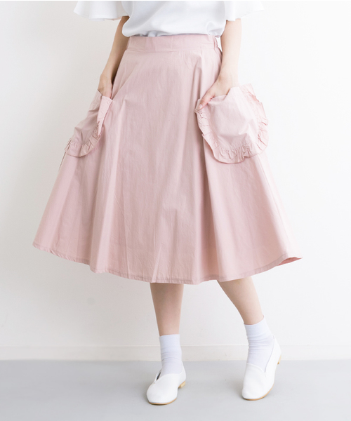 MERLOT（メルロー）の「フリルポケットフレアスカート2256（スカート・レディース・ブラック/ベージュ/ピンク/ブルー/モカ/マスタード/カーキ・FREE）」の7枚目の写真