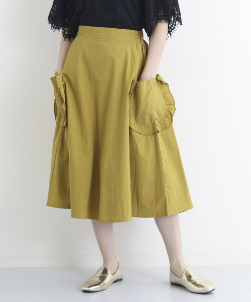 MERLOT（メルロー）の「フリルポケットフレアスカート2256（スカート・レディース・ブラック/ベージュ/ピンク/ブルー/モカ/マスタード/カーキ・FREE）」の6枚目の写真