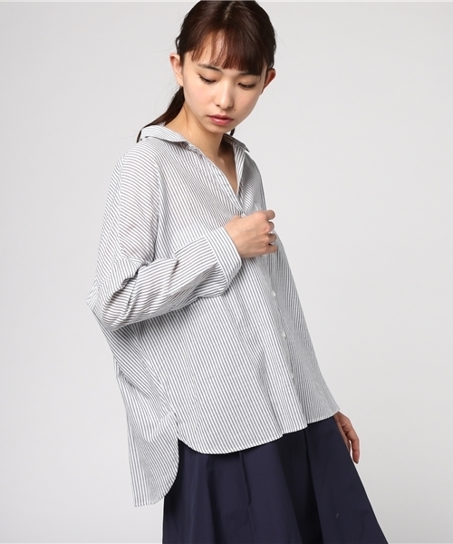 NATURAL BEAUTY BASIC（ナチュラルビューティーベーシック）の「【JJ 5月号掲載】綿モダールシルクシャツ（シャツ/ブラウス・レディース・ホワイト系その他/ダークネイビー/ピンク系その他・SMALL/MEDIUM）」の3枚目の写真