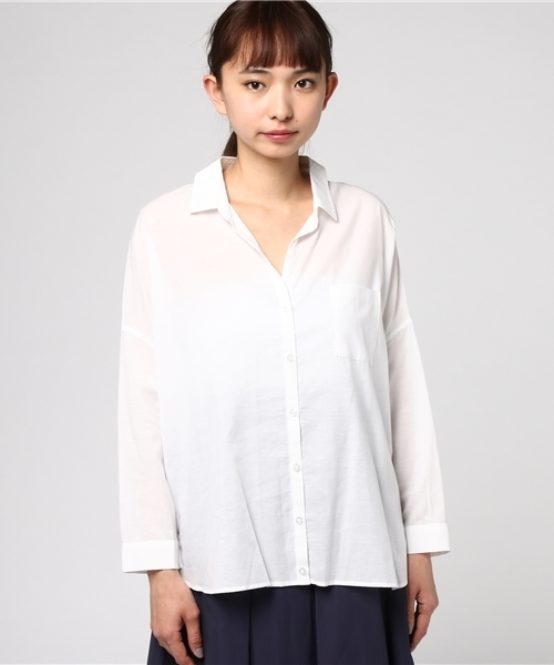 NATURAL BEAUTY BASIC（ナチュラルビューティーベーシック）の「【JJ 5月号掲載】綿モダールシルクシャツ（シャツ/ブラウス・レディース・ホワイト系その他/ダークネイビー/ピンク系その他・SMALL/MEDIUM）」の4枚目の写真