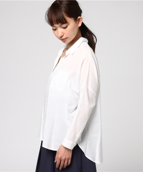 NATURAL BEAUTY BASIC（ナチュラルビューティーベーシック）の「【JJ 5月号掲載】綿モダールシルクシャツ（シャツ/ブラウス・レディース・ホワイト系その他/ダークネイビー/ピンク系その他・SMALL/MEDIUM）」の5枚目の写真