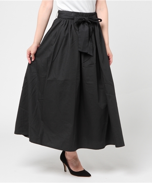 LBC(エルビーシー)の「ベルトセットギャザーロングスカート (スカート・レディース・ネイビー/ダークグリーン/ライトブラウン・MEDIUM)」の1枚目の写真