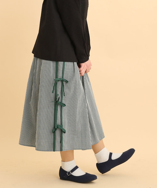 POU DOU DOU(プードゥドゥ)の「サイドタックリボンスカート(スカート・レディース・ブラック/ブルー/グリーン・3)」の3枚目の写真