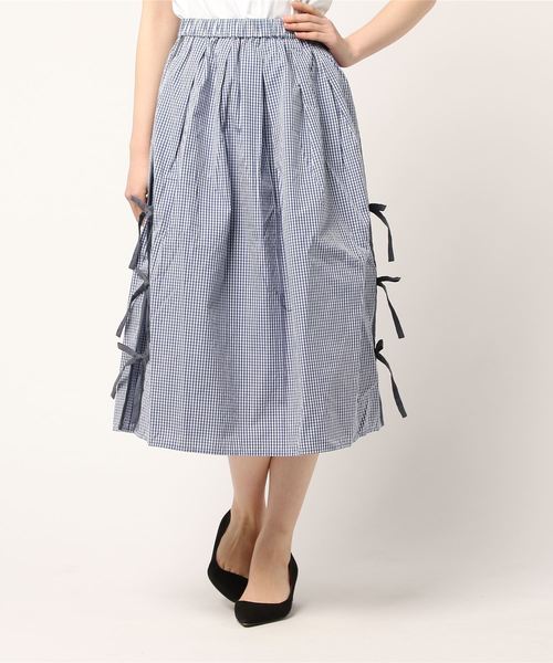 POU DOU DOU(プードゥドゥ)の「サイドタックリボンスカート(スカート・レディース・ブラック/ブルー/グリーン・3)」の1枚目の写真