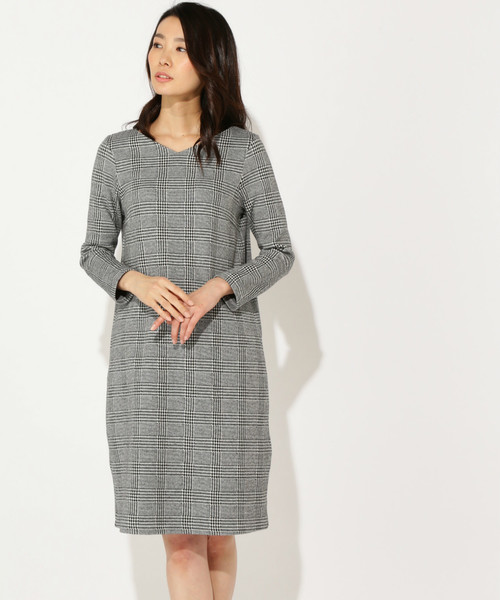 Natural Beauty Basic ナチュラルビューティベーシック の Blue グレンチェック ツイードポンチカットソーワンピース ワンピース Wear