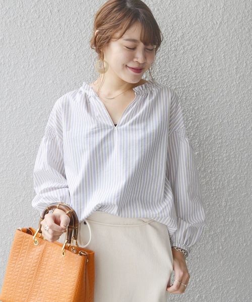 SHIPS（シップス）の「ギャザーブラウス◇（シャツ/ブラウス・レディース・ライトホワイト/ベージュ/ラベンダー・ONE SIZE）」の7枚目の写真