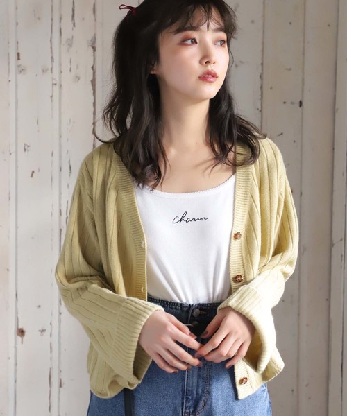 one after another NICE CLAUP（ワンアフターアナザーナイスクラップ）の「カシミアタッチニットカーディガン（カーディガン/ボレロ・レディース・アイボリー/グリーン系その他/ラベンダー/イエロー/ピンク・FREE）」の4枚目の写真