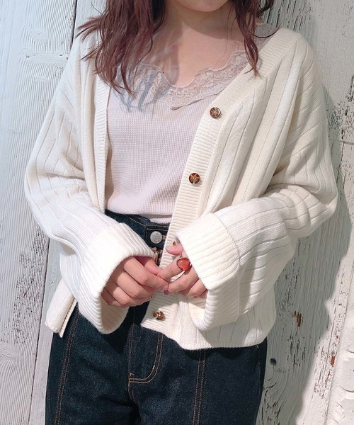 one after another NICE CLAUP（ワンアフターアナザーナイスクラップ）の「カシミアタッチニットカーディガン（カーディガン/ボレロ・レディース・アイボリー/グリーン系その他/ラベンダー/イエロー/ピンク・FREE）」の15枚目の写真