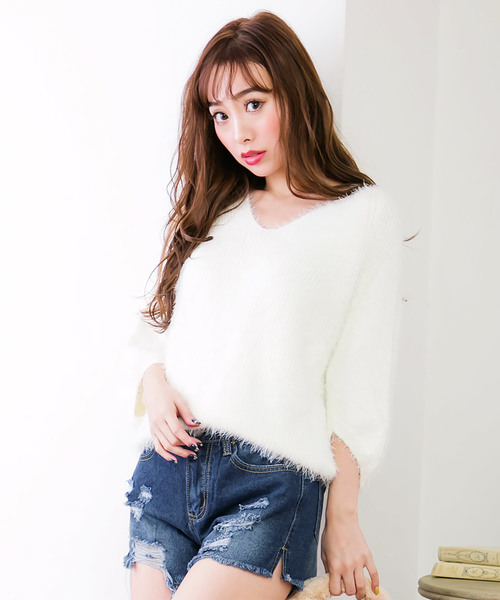 Julia Boutique(ジュリアブティック)の「ヴィンテージ風ダメージデニムショートパンツ・クラッシュデニム/17467(デニムパンツ・レディース・ネイビー/ブルー・S/M/L)」の13枚目の写真