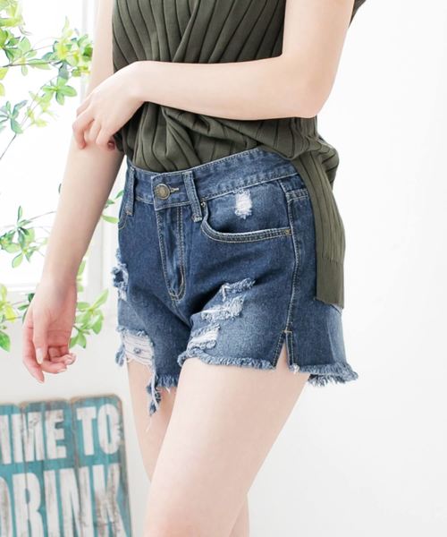 クラッシュデニムショートパンツ クラッシュデニムショートパンツ | miimi online store