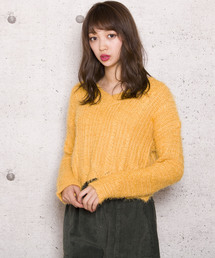 【Jewelobe/ ジュエローブ】裾スカラップ シャギーニット トップス