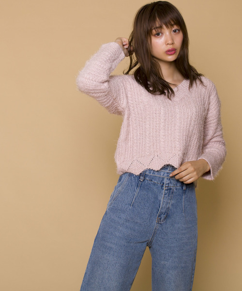 LUGG NAGG(ラグナグ)の「【Jewelobe/ ジュエローブ】裾スカラップ シャギーニット トップス(ニット/セーター・レディース・ホワイト/ピンク/イエロー/ブルー/グリーン・FREE)」の13枚目の写真