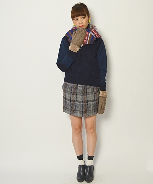 Khaju（カージュ）の「Khaju:ウラケ×ニットプルオーバー□（ニット/セーター・レディース・グレー/ネイビー・ONE SIZE）」の4枚目の写真