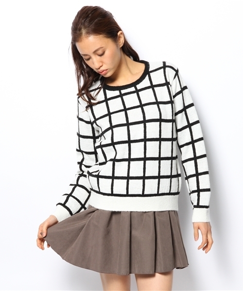 Ray BEAMS(レイビームス)の「□Ray BEAMS / ウィンドゥペン柄 プルオーバー(ニット/セーター・レディース・オフホワイト/ブルー系その他・ONE SIZE)」の9枚目の写真