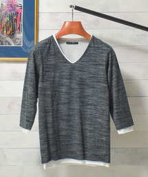【Bl】アンサンブルVネック7分袖Tシャツ