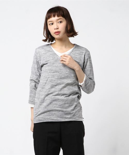 Bling Leads(ブリングリーズ)の「【Bl】アンサンブルVネック7分袖Tシャツ(Tシャツ/カットソー・レディース・ホワイト/ブラック/ネイビー/グレー/ワインレッド・MEDIUM/LARGE/X-LARGE)」の6枚目の写真
