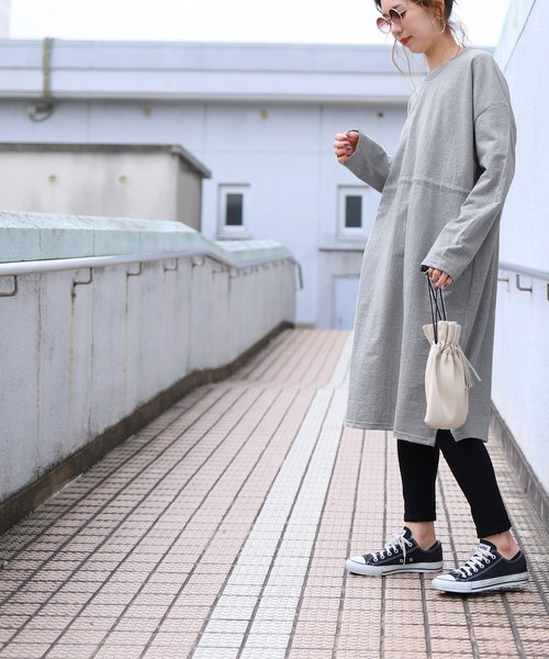 reca（レカ）の「ウエストフロント紐デザイン ブラウジングワンピース（チュニック・レディース・ブラック/グレー/ベージュ・FREE）」の5枚目の写真