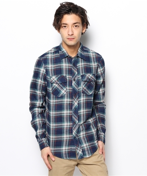 PLST(プラステ)の「Men チェック柄二重仕立てガーゼシャツ(シャツ/ブラウス・メンズ・ライトインディゴブルー・LARGE/X-LARGE/SMALL/MEDIUM)」の2枚目の写真