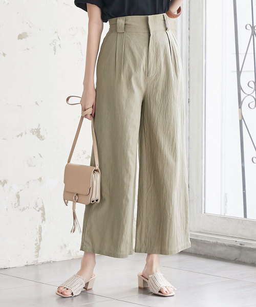 KOBE LETTUCE（コウベレタス）の「合皮リボンベルト付きリネン調ワイドパンツ【セットアップOK】（その他パンツ・レディース・ベージュ/カーキ/モカ/レッド系その他・FREE）」の3枚目の写真