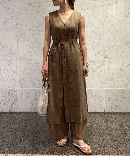 KOBE LETTUCE（コウベレタス）の「合皮リボンベルト付きリネン調ワイドパンツ【セットアップOK】（その他パンツ・レディース・ベージュ/カーキ/モカ/レッド系その他・FREE）」の2枚目の写真