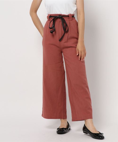 KOBE LETTUCE（コウベレタス）の「合皮リボンベルト付きリネン調ワイドパンツ【セットアップOK】（その他パンツ・レディース・ベージュ/カーキ/モカ/レッド系その他・FREE）」の12枚目の写真