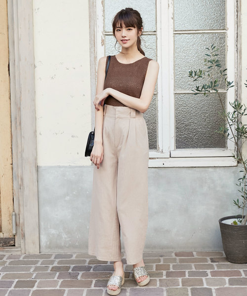 KOBE LETTUCE（コウベレタス）の「合皮リボンベルト付きリネン調ワイドパンツ【セットアップOK】（その他パンツ・レディース・ベージュ/カーキ/モカ/レッド系その他・FREE）」の10枚目の写真