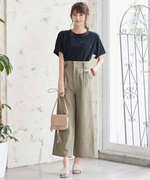 KOBE LETTUCE（コウベレタス）の「合皮リボンベルト付きリネン調ワイドパンツ【セットアップOK】（その他パンツ・レディース・ベージュ/カーキ/モカ/レッド系その他・FREE）」の14枚目の写真