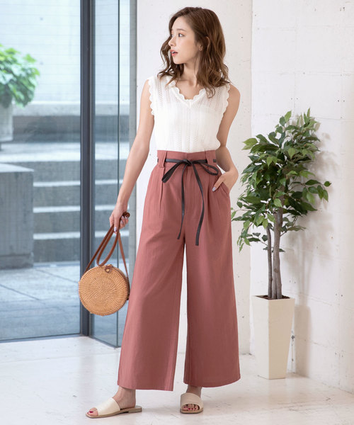 KOBE LETTUCE（コウベレタス）の「合皮リボンベルト付きリネン調ワイドパンツ【セットアップOK】（その他パンツ・レディース・ベージュ/カーキ/モカ/レッド系その他・FREE）」の13枚目の写真