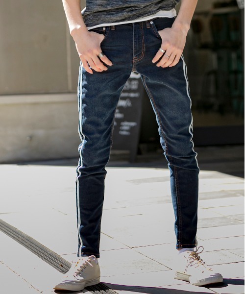 JILL BLAZE（ジルブレイズ）の「10オンス ストレッチデニム / サイドライン スキニー デニム パンツ（デニムパンツ・メンズ・ブラック/インディゴブルー/ライトインディゴブルー・LL/M/L）」の4枚目の写真