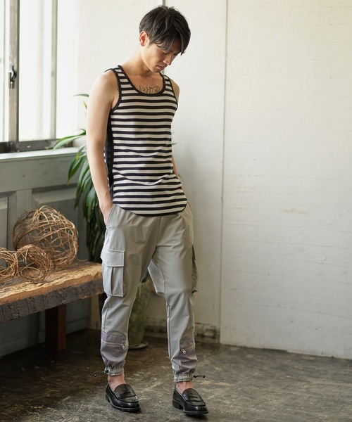 CAMBIO（カンビオ）の「mta436-サイドカラー切り替えワッフルタンクトップ（タンクトップ・メンズ・ホワイト/ブラック/ホワイト×ブラック・S/M/L）」の19枚目の写真