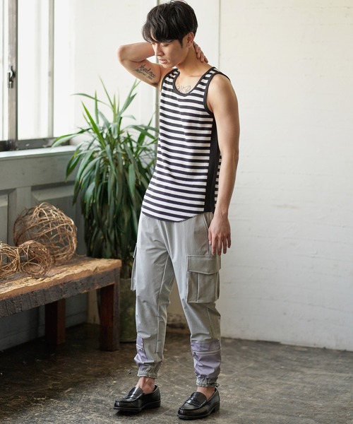 CAMBIO（カンビオ）の「mta436-サイドカラー切り替えワッフルタンクトップ（タンクトップ・メンズ・ホワイト/ブラック/ホワイト×ブラック・S/M/L）」の14枚目の写真