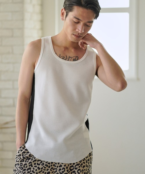 CAMBIO（カンビオ）の「mta436-サイドカラー切り替えワッフルタンクトップ（タンクトップ・メンズ・ホワイト/ブラック/ホワイト×ブラック・S/M/L）」の22枚目の写真