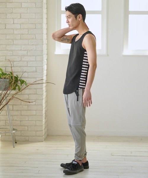 CAMBIO（カンビオ）の「mta436-サイドカラー切り替えワッフルタンクトップ（タンクトップ・メンズ・ホワイト/ブラック/ホワイト×ブラック・S/M/L）」の5枚目の写真