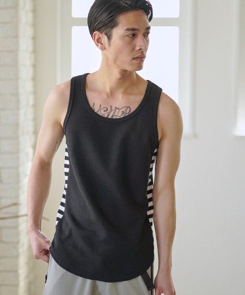 CAMBIO（カンビオ）の「mta436-サイドカラー切り替えワッフルタンクトップ（タンクトップ・メンズ・ホワイト/ブラック/ホワイト×ブラック・S/M/L）」の20枚目の写真