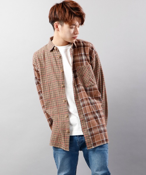 POWER TO THE PEOPLE（パワートゥーザピープル）の「POWER TO THE PEOPLE ネルチェック 長袖オーバーシャツ（シャツ/ブラウス・メンズ・ブラック/ベージュ/ブラウン/アイボリー/ブラック×ホワイト/ベージュ系その他・LL/M/L）」の11枚目の写真