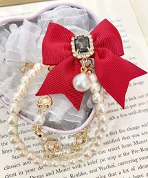 リボン付パールブレスレット