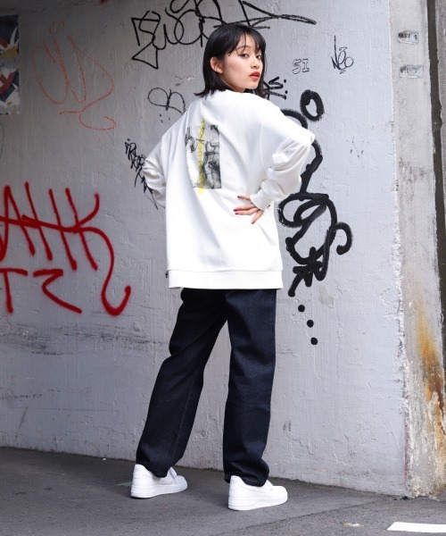 PBLIM（ページボーイリム）の「【PAGEBOYLIM】マーブルプリントウラケ（Tシャツ/カットソー・レディース・ホワイト/ブラック・MEDIUM/X-LARGE）」の4枚目の写真