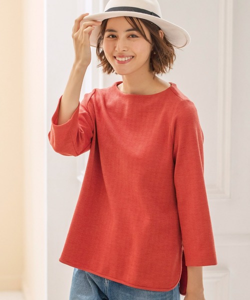 BELLUNA PLUS(ベルーナ)の「へリンボン素材ボトルネックプルオーバー(Tシャツ/カットソー・レディース・ライトグレー/ライラック/チャコール/コーラル・MEDIUM/LARGE/X-LARGE)」の4枚目の写真
