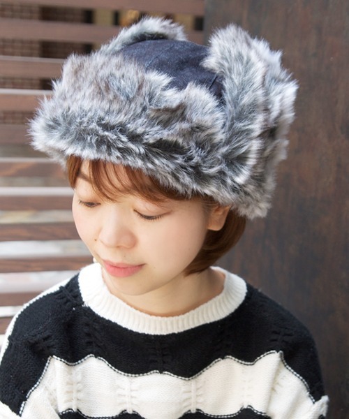 polcadot（ポルカドット）の「DENIM FLIGHT CAP/デニム フライト キャップ（キャップ・レディース・ネイビー/ブラック・FREE）」の2枚目の写真